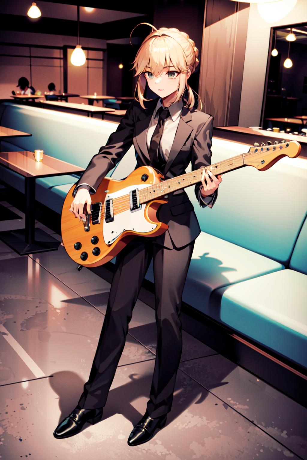 Girl with guitar digital art. Anime girl. Cute girl